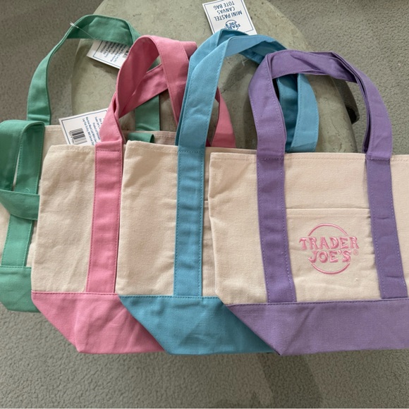 Trader Joe'S Handbags - Pastel Canvas Mini Tote Bag - Pink, Blue, Purple, Green